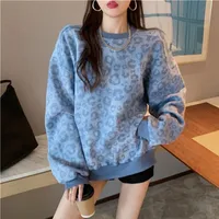 Women's Hoodies & Sweatshirts Alien Kitty Blue Vintage Loose-Fitting Casual Leopard Women Chic 2023 Arrival Gentle Streetwear Femme Tops
