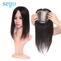 Sego 10x12cm Human Hair Topper f￶r kvinnor Silk Base Hairpieces With Bangs 4 Clips in Non-Remy Hair Toupee282T221D