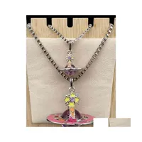 Pendant Necklaces Empress Dowager Vivian Sier Edge Threensional Red Ring Purple Bead Meteor Size Necklace B8176 Drop Delivery Jewelr Dh5A0
