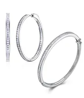 Solid 925 Sterling Silver Bangle Hoop ￶rh￤ngen Set Rectangle Cubiz Zirconia Engagement Wedding Bridal Anniversary Jewelry Sets8057607