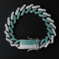 Hiphop Luxury 2-тональный зеленый Cz Iced Out Cuban Link Bracelet Men