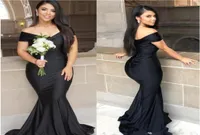 2022 Black Mermaid Long Bridesmaid Dresses Plus Size Off Shoulder Floor Length Garden Maid of Honor Wedding Party Guest Gown BC0129127900