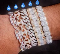 papel clipe de caf￩ trava de bloqueio de fechadura link de 78 polegadas de 78 polegadas de zirc￣o de zirc￣o Bling Hip Hop Men Jewelry Gift Firded Charms Bracelets7543318