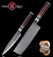 GRANDSHARP 2 Pcs Kitchen Knife Set 67 Layer Japanese VG10 Damascus Steel Kitchen Knife Cleaver Chef Utility Japanese Kitchen Knive5294057