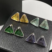 Candy Color Triangle Tri￢ngulo Diamante Brincos de garanh￣o Carta de moda Marca aqu￡tica Studs Emerald Crystal Eardrops Ear Hoops com caixa