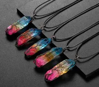 Tree of Life Titanium Coated Rainbow Rock Quartz Chakra Crystal Necklace Copper Wire Wrapped Irregular Rough Healing Pointed Gemst4851187