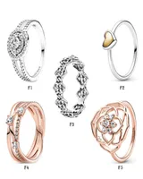 NEW 100 925 Sterling Silver Ring Fit Pandora Crown Love Heart Flower Rose Gold Daisy Rings for European Women Wedding Original Fa7891866