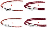 Genuíno 925 esterlina prata fit pandora pulseira de couro corda vermelha de cabeça redonda de cabeça redonda de cabeçote de cabeça diy bead amor bl3036993