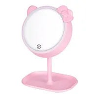 Kompakta speglar rosa kattmakeupspegel med LED -stående pekskärm Vanity justerbar ljus skrivbord kosmetik5256363