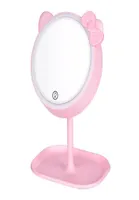 Kompakta speglar rosa kattmakeupspegel med LED -stående pekskärm Vanity justerbar ljus skrivbord cosmetic4727019