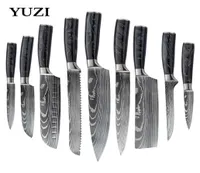 Küchenmesser Set 19 Stücke Damaskus Muster scharfe japanische Santoku -Kochmesser Messer Cleaver Schneiden mit Harzhandle9312098