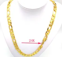 Men039s Solid Hallmarked Yellow Fine Stamep 24 K C Gold GF Figaro Chain Link Necklace Lengths 12 mm Italian Link 60 CM Heavy7928749