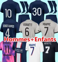 2022 2023 Soccer jerseys Maillot de Foot Mbappe Hakimi Marquinhos Verratti voetbalshirt 22 23 Sergio Ramos Fabian PSGS Hommes Enfants Kids Sets Donnarumma