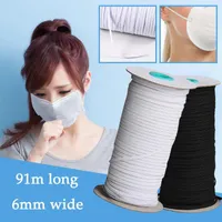 Sewing Notions 91m/6mm Wide Elastic Band Black White Bands For Knit Braided Width Cord Crafts Rope #LR2