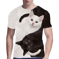 Camisetas para hombres Impresión Camiseta de gato Cute Camiseta redonda de manga corta y para mujeres Topsmen de verano