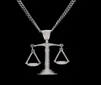 WholeIced Out Zircon Balance Libra Scale Pendant Bling Charm White Gold Copper Material Mens Hip hop Pendant Necklace Chain1482421