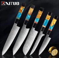 XITUO Damascus Stainless Steel Kitchen Knives Set High Quality Chef Knife Cleaver Paring Knife Stable woodampresinamphorn Hand1802749