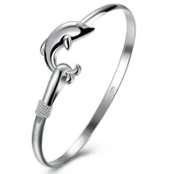 925 Silver 10 Piecelot Product Charm Classic Dolphin Open Bangles Open Bangles Antique Bangles Silver Braccialetti Donne4746223
