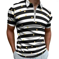 Men's Polos Gold Dots and Stripes Casual Camisa Polo Moderna Impressão T-shirts Man Man Short Sleeve Design Summer Summer Vintage Oversize Clothing