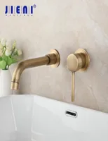 JIENI Antique Brass Solid Brass Bathroom Faucet Joint Pipe Wall Mounted Bathtub Shower Faucet Mixer Tap 1 Handle8166233