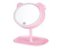 Kompakta speglar rosa kattmakeupspegel med LED -stående pekskärm Vanity justerbar ljus skrivbord kosmetik7846636