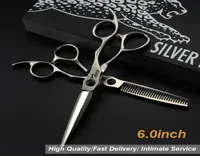 60quot Silver Hair Scissors Japan 440C مقص تصفيف الشعر الرخيصة القصي بقص مصفف الشعر حلاقة الشعر 1013558127
