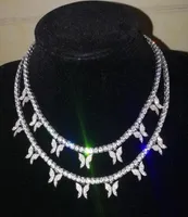 Iced Out CZ Butterfly avec collier de chaîne de tennis bijoux hip hop rosegold argent couleur hommes lien lien ajustable4362017