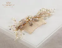 Handmade Crystal Flower Wedding Hair Comb Gold Bridal Headpiece Women Accessories T1906282532439