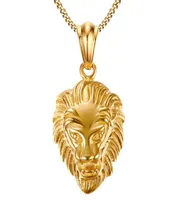 Cheap 18K Gold Plated Vintage Mens Stainless Steel Lion Head Rhinestone Pendant Necklace Dropship8511219