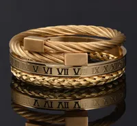 3pcsset stalowe stalowe pasma Bracelets Bransoletki Bogu Hip Hop Luksusowy rzymski numer Charm Gold Kolor Jewelry dla mężczyzn Pulseira Bil4779118