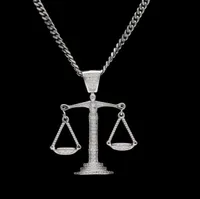 WholeIced Out Zircon Balance Libra Scale Pendant Bling Charm White Gold Copper Material Mens Hip hop Pendant Necklace Chain9145085