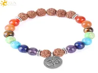 CSJA New 7 Chakra Gemstone Bracelet Vajra Bodhi Lava Beads Reiki Prayer Strand Bracelets Om Aum en forme de yoga en forme de yoga bijou9289438