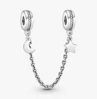 100 925 Sterling Silver Half Moon en Star Safety Chain Charms passen originele Europese bedelarmband Fashion Women Wedding Engagem3461033