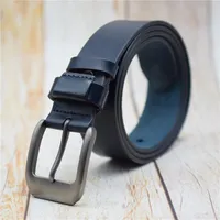 Belts WESTERN AUSPICIOUS Genuine Leather Belt Men Blue Green Black Coffee Colour Pin Buckle Male 2023 Strap Jeans For Man