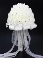 Brudbukett bröllop blommor med strass romantisk brud bukett skum konstgjorda blommor ramo de boda blommor vit ros bouqu8825155