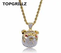 TOPGRILLZ Hip Hop Iced Out 3D Dog Head Necklace Pendant Charm For Men Women Gold Silver Color Cubic Zircon Jewelry Gifts5259264