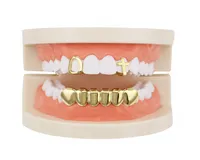 Factory Bottom Real Gold Plated Teeth Grillz Set Mixed Design Fake Tooth Grillz Hiphop Cool Men Body Jewelry Rap Artist Mou1174982
