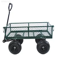 Kraflo Garden Suppliesユーティリティワゴンヤードメタルカート-550ポンドの重量容量取り外し可能なサイド折りたたみ式カート輸送用ヘビーデューティーホイールバローカート