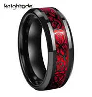 8mm Men039s Black Celtic Dragon Ring Tungsten Carbide Rings Red Carbon Fiber Wedding Bands Fashion Couple Jewelry Ring Comfort 5959377