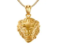 Cheap 18K Gold Plated Vintage Mens Stainless Steel Lion Head Rhinestone Pendant Necklace Dropship8575874