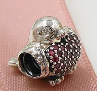 2015 Autumn New 925 Sterling Silver Red Robin Charm Bead with Clear Cz Fits European Pandora Jewelry Bracelets Necklace7347725