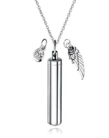 Cylinder Capsule Secret Message Vial Cremation Ash Urn Necklace in Stainless Steel Stash Locket Wing and Crystal Dangle Necklace8071964