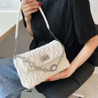 Trend Geplooide Crossbody Bag Vrouwelijke Premium Textuur Rhinestone Hand Schoudertassen Eenvoudige Veelzijdige Portemonnee