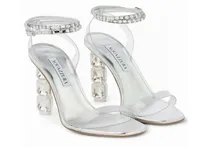 豪華な女性Aquazzuras Aura Plexi Sandal Shoes Design High Plateau Bridal Black Wedding Party Lady High Heels with Box 35436941490