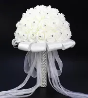 2021 S Rose Artificial Bridal Flowers Bride Bouquet Wedding Bouquet Crystal Ivory Silk Ribbon New Buque de Noiva Cheap CPA5209566