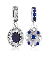 925 Sterling Silver Blue Galaxy Enamel Zirconia Stars Arrangement Heart Circle Pendant Beads Fit Original Pandora Charm Bracelet3285786