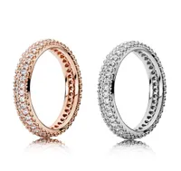 New Fashion Double Row Diamond Ring CZ Diamond Set Original Box for Pandora 925 Sterling Silver Lady Ring 4910361