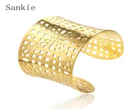 أساور Sankie واسعة الكفة أساور للنساء الفولاذ المقاوم للصدأ المجوهرات الذهب اللون الهندسي جوفاء سوار bangle 8490963
