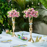 Kandelaars Imuwen Gold Flower Vase Tafel Middelpunt Event Rack Road Lead Wedding Decor IM1105