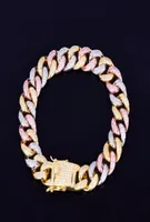 12 mm gemengde kleur Cubaanse kettingarmband Men039S Hip Hop Sieraden Iced Out Zirconia Gold Silver Rose Bracelet 7quot 8quot8564718
